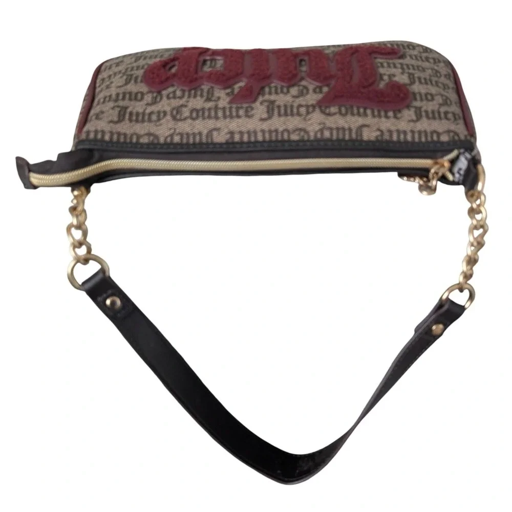 Juicy Couture Y2K Monogram Baguette Purse Shoulder Bag Textured Logo Heart Charm